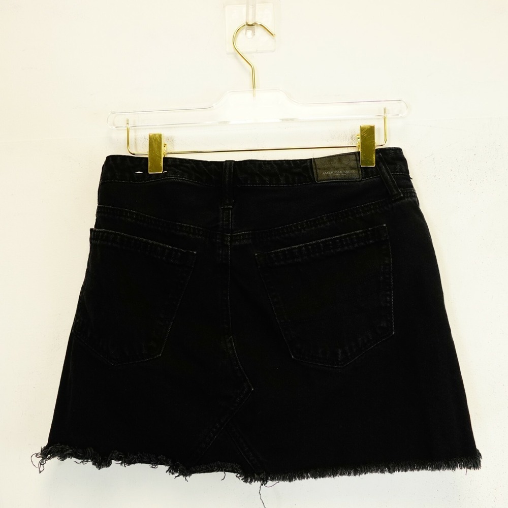 AMERICAN EAGLE OUTFITTERS Button Fly Mini Skirt XS Black Raw Hem Edgy Punk Rock - Picture 5 of 8
